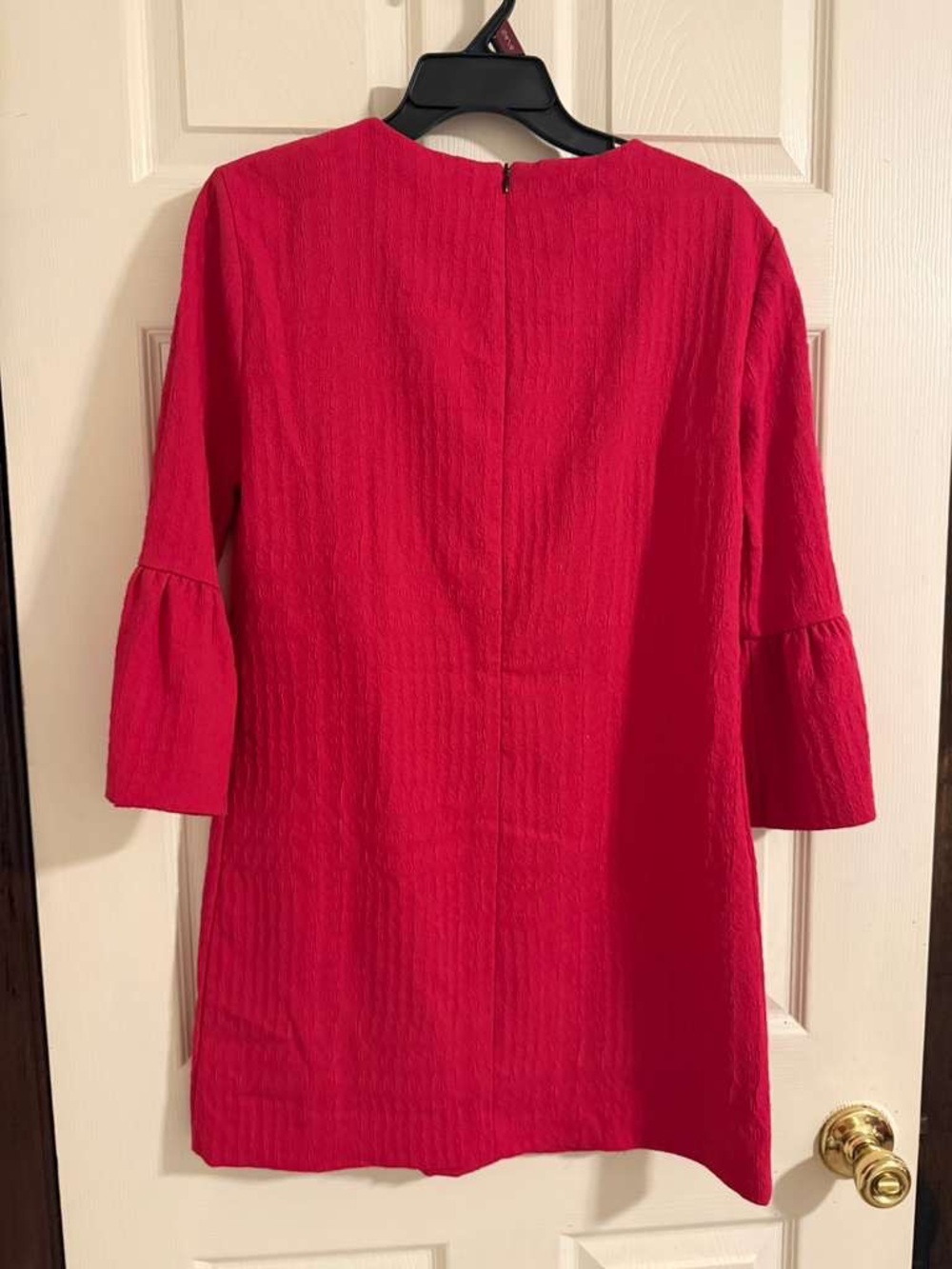 Bright Pink Women's Shift Dress with Bell Sleeves - Picture 2 of 5